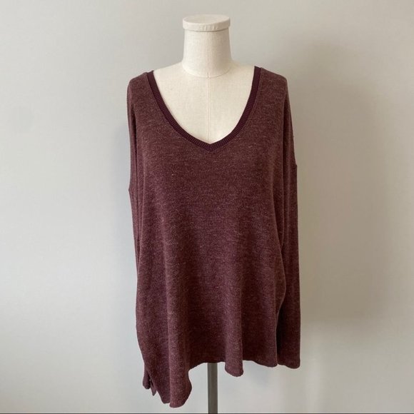 Aritzia Wilfred Sherbrooke V-Neck Shirt Sweater Maroon - Picture 4 of 10